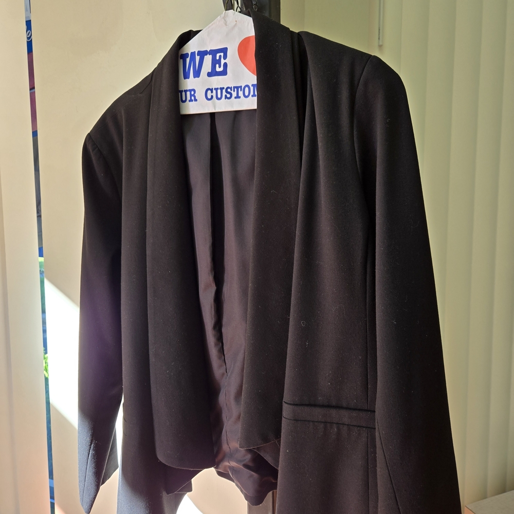 Black Open Front Knit Blazer with Matte Finish